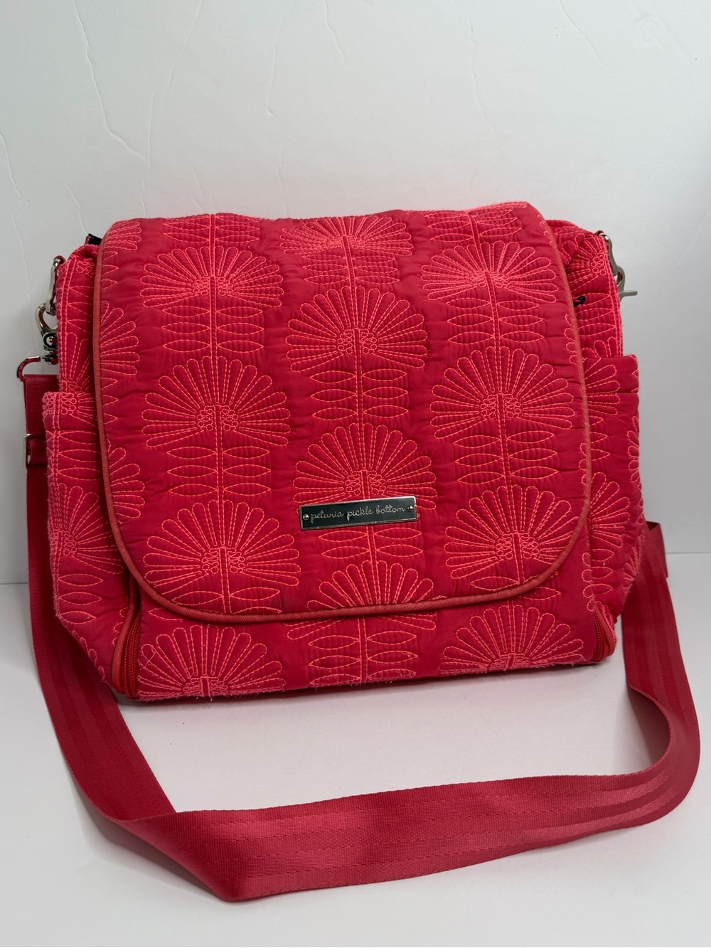 Petunia Pickle Bottom Diaper Bag Quilted Floral Hot Pink Backpack Crossbody